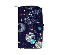 Anceky PU Leather Wallet, Women Soft Clutch Holder Purse Zipper Card Case for Credit Crash Coin Bills Money 7.8x4.3x1.4 in Print Space Galaxy Nebula Zodiac Stars Seamless On Black