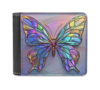 Anceky Radiant Butterfly Wings Stained Glass Soft PU Leather Bifold Wallet, Coin Purse Credit Pass Case, Durable Card-Holder Slim Billfold for Men Woman Money Storage