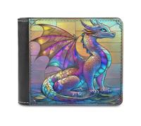Anceky Radiant Dragon Stained Glass Soft PU Leather Bifold Wallet, Coin Purse Credit Pass Case, Durable Card-Holder Slim Billfold for Men Woman Money Storage
