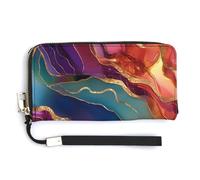 Anceky Red Agate Pattern with Thin Golden Lines PU Leather Clutch Long Bifold Wallet, Coin Purse Credit Pass Case, Durable Card-Holder Money Storage for Women Men