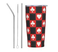 Anceky Red Black Checkered Poker Cards 20 Oz Stainless Steel Travel Mug Vacuum Insulated Tumbler Coffee Mugs for Car Office Gym