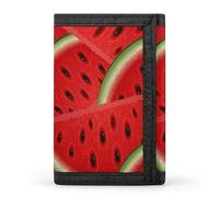 Anceky Red Green Color Watermelon Slices with Black Seeds Texture Trifold Wallet, Stylish Purse with Keychain, Credit Pass Case Card-Holder for Crash Bills Receipts Women Men 5 x 3.3 x 0.2 Inch