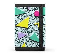 Anceky Retro 80s or 90s Triangles Green Turquoise Yellow Pink Style Trifold Wallet, Stylish Purse with Keychain, Credit Pass Case Card-Holder for Crash Bills Receipts Women Men 5 x 3.3 x 0.2 Inch