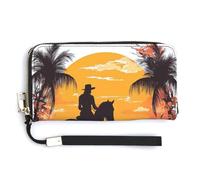 Anceky Rider on Horseback Sunrise with Floral Silhouette PU Leather Clutch Long Bifold Wallet, Coin Purse Credit Pass Case, Durable Card-Holder Money Storage for Women Men