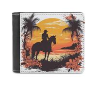 Anceky Rider on Horseback Sunrise with Floral Silhouette Soft PU Leather Bifold Wallet, Coin Purse Credit Pass Case, Durable Card-Holder Slim Billfold for Men Woman Money Storage