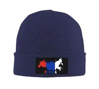 Anceky Russia Map Knitted Hat for Men Women Elasticity Winter Warm Beanies Ski Hat Vintage Lightweight Running Hats Navy Blue