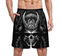 Anceky Samurai Skull Men's Satin Pajama Boxer Shorts Silk Feeling Lounge Sleep Underwear