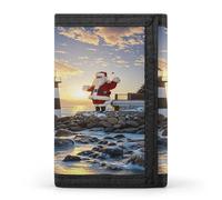 Anceky Santa Claus Lighthouse Men's Wallet Extra Capacity Trifold Wallet Thin & Stylish Trifold Holder with ID Window