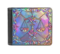 Anceky Scales with Rose Stained Glass Soft PU Leather Bifold Wallet, Coin Purse Credit Pass Case, Durable Card-Holder Slim Billfold for Men Woman Money Storage