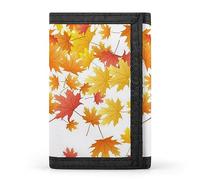 Anceky Seamless Autumn Orange Falling Maple Leaves on White Trifold Wallet, Stylish Purse with Keychain, Credit Pass Case Card-Holder for Crash Bills Receipts Women Men 5 x 3.3 x 0.2 Inch