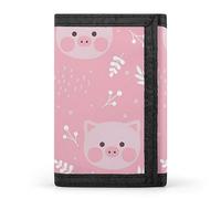 Anceky Seamless Cute Pink Pigs with White Herbs on Pink Trifold Wallet, Stylish Purse with Keychain, Credit Pass Case Card-Holder for Crash Bills Receipts Women Men 5 x 3.3 x 0.2 Inch