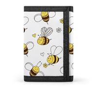 Anceky Seamless Flying Yellow Bees with Sunflowers and Hearts on White Trifold Wallet, Stylish Purse with Keychain, Credit Pass Case Card-Holder for Crash Bills Receipts Women Men 5 x 3.3 x 0.2 Inch