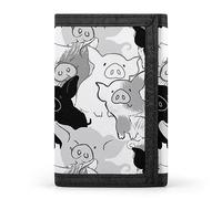 Anceky Seamless White Black Pig Texture in Retro Vintage Style Trifold Wallet, Stylish Purse with Keychain, Credit Pass Case Card-Holder for Crash Bills Receipts Women Men 5 x 3.3 x 0.2 Inch