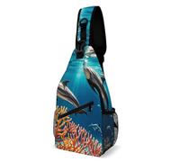 Anceky Sling Bag for Men Women Beautiful Underwater World Dolphins Coral Chest Bag Casual Crossbody Bag Sling Backpack for Travel Daypack