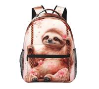 Anceky Sloth On A Swing & Cherry Blossom Backpack For College | Lightweight Laptop Travel BackPack For Teen Leisure Large Capacity Waterproof Daypack