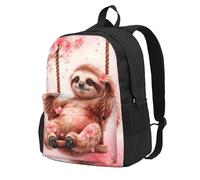 Anceky Sloth On A Swing & Cherry Blossom Travel Backpack For Women | Lightweight Laptop BackPack For Men Fshion Large Capacity Waterproof Daypack Hiking Work Black