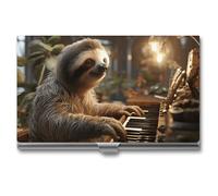 Anceky Sloth Playing Piano Cartoon Business Card Holder Slim Name Multi Wallet Credit Card ID Case for Men Women
