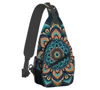 Anceky Small Sling Bakpack for Women Men Ethnic Mandala Teal Crossbody Bag Lightweight Casual Fanny Pack Anti Thief Chest Daypack for Outdoors Sports Hiking Travel with Adjustable Shoulder Strap