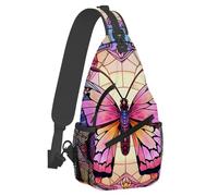 Anceky Small Sling Bakpack for Women Men Stained Glass Butterfly Crossbody Bag Lightweight Casual Fanny Pack Anti Thief Chest Daypack for Outdoors Sports Hiking Travel with Adjustable Shoulder Strap
