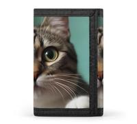 Anceky Small Wallet for Women Men with Keychain, RFID Blocking Slim Trifold Credit Card Holder, A Curious Cat Money Clip Travel Wallets Purse with Zipper Coin Pocket