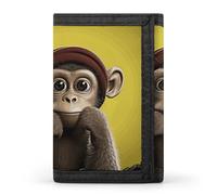 Anceky Small Wallet for Women Men with Keychain, RFID Blocking Slim Trifold Credit Card Holder, Curious Monkey Money Clip Travel Wallets Purse with Zipper Coin Pocket