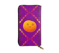 Anceky Smiley Orange Zipper Leather Wallet, 7.5 * 4.1 inch Long Clutch Bag, Multiple compartments and Large Capacity
