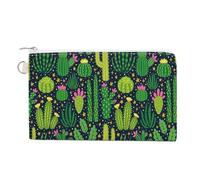 Anceky Soft Clutch Wallet, Women Handbag Canvas Zipper Makeup Bag Holder Purse for Credit Coin Bills Crash 7.4x4.6 in Print Different Cactus Cacti Pink Flowers Seamless On Black