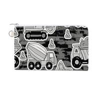 Anceky Soft Clutch Wallet, Women Handbag Canvas Zipper Makeup Bag Holder Purse for Credit Coin Bills Crash 7.4x4.6 in Print Grey Construction Machinery with Truck Crane and Bulldozer on Grey