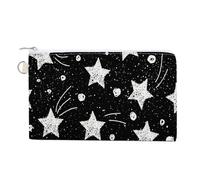 Anceky Soft Clutch Wallet, Women Handbag Canvas Zipper Makeup Bag Holder Purse for Credit Coin Bills Crash 7.4x4.6 in Print White Doodle Stars Circles with Black Galaxy Space Background