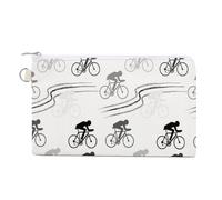 Anceky Soft Clutch Wallet, Women Handbag Canvas Zipper Makeup Bag Holder Purse for Credit Coin Bills Crash 7.4x4.6 in Print Black Cycling Sport Figures of Cyclist on Bicycle Seamless on White