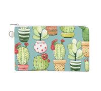 Anceky Soft Clutch Wallet, Women Handbag Canvas Zipper Makeup Bag Holder Purse for Credit Coin Bills Crash 7.4x4.6 in Print Seamless Pattern of Green Cacti Cactus with Flowers in Pots