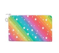 Anceky Soft Clutch Wallet, Women Handbag Canvas Zipper Makeup Bag Holder Purse for Credit Coin Bills Crash 7.4x4.6 in Print Seamless White Stars On Rainbow Colorful Lines Stripes