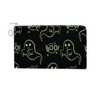 Anceky Soft Clutch Wallet, Women Handbag Canvas Zipper Makeup Bag Holder Purse for Credit Coin Bills Crash 7.4x4.6 in Print Seamless Green Halloween Funny Ghosts on Black