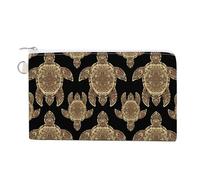 Anceky Soft Clutch Wallet, Women Handbag Canvas Zipper Makeup Bag Holder Purse for Credit Coin Bills Crash 7.4x4.6 in Print Gold Sea Turtle in Indigenous Tribal Polynesian Maori Tattoo on Dark