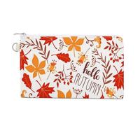 Anceky Soft Clutch Wallet, Women Handbag Canvas Zipper Makeup Bag Holder Purse for Credit Coin Bills Crash 7.4x4.6 in Print Orange Red Leaves Flowers Hello Autumn Seamless on White