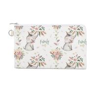Anceky Soft Clutch Wallet, Women Handbag Canvas Zipper Makeup Bag Holder Purse for Credit Coin Bills Crash 7.4x4.6 in Print Seamless Cute Elephant with Flowers on White