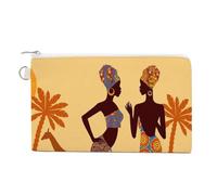 Anceky Soft Clutch Wallet, Women Handbag Canvas Zipper Makeup Bag Holder Purse for Credit Coin Bills Crash 7.4x4.6 in Print Vintage African Savannah Afro Black Woman Ethnic Giraffe Elephant