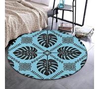 Anceky Soft Flannel Round Rug with Non Slip Rubber Backing, 24 in | Floor Pad, Polynesian Tattoo Tapa Designs In Blue, for Bathroom, Living Room and Sofa Side Entryway