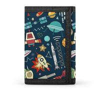 Anceky Space Solar System Moon Astronaut Planet Rocket Earth Universe Trifold Wallet, Stylish Purse with Keychain, Credit Pass Case Card-Holder for Crash Bills Receipts Women Men 5 x 3.3 x 0.2 Inch