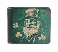 Anceky St. Patrick's Day Stencil Outline Leprechaun Shamrock Soft PU Leather Bifold Wallet, Coin Purse Credit Pass Case, Durable Card-Holder Slim Billfold for Men Woman Money Storage