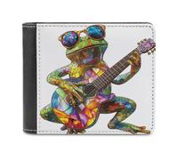 Anceky Stained Glass Frog Playing Guitar Soft PU Leather Bifold Wallet, Coin Purse Credit Pass Case, Durable Card-Holder Slim Billfold for Men Woman Money Storage