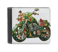 Anceky Stained Glass Green Motorcycle Soft PU Leather Bifold Wallet, Coin Purse Credit Pass Case, Durable Card-Holder Slim Billfold for Men Woman Money Storage