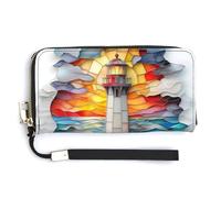 Anceky Stained Glass Lighthouse PU Leather Clutch Long Bifold Wallet, Coin Purse Credit Pass Case, Durable Card-Holder Money Storage for Women Men