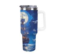Anceky Steamship Moon 40 Oz Tumbler with Handle Travel Coffee Mug Large Capacity Cars Cup White-Style