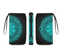 Anceky Stylish Pu Leather Wallet for Women, Bue Circle Viking Vegvisir Runic Compass Slim Long Purse Waterproof Zipper Credit Card Holder with Multiple Card Slots