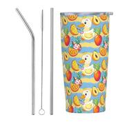 Anceky Summer Duck Fruit Yellow Blue Stripes 20 Oz Stainless Steel Travel Mug Vacuum Insulated Tumbler Coffee Mugs for Car Office Gym