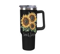Anceky Sunflower Letter Print 40 Oz Tumbler with Handle Travel Coffee Mug Large Capacity Cars Cup Black-Style