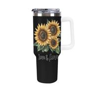 Anceky Sunflower Letter Print 40 Oz Tumbler with Handle Travel Coffee Mug Large Capacity Cars Cup White-Style
