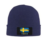 Anceky Sweden Flag Knitted Hat for Men Women Elasticity Winter Warm Beanies Ski Hat Vintage Lightweight Running Hats Navy Blue