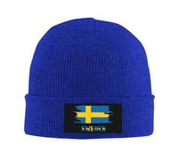 Anceky Sweden Flag Knitted Hat for Men Women Elasticity Winter Warm Beanies Ski Hat Vintage Lightweight Running Hats Blue